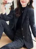 Женские брюки из двух частей Yitimuceng Комплекты из двух частей для женщин Офисная одежда 2023 Корейская мода Шикарные однобортные пиджаки Костюмы-карандаш с высокой талией 231127
