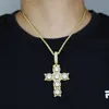 High Quality Hiphop Necklace Yellow White Gold Plated Full CZ Cross Pendant Necklace with 24inch Rope Chain for Men Hot Gift