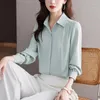 Blouses Femmes Satin Femmes Chemise Basic Chemisier à manches longues 2023 Mode Automne Vêtements Slim Chemises décontractées Soie Solide OL Femmes Tops