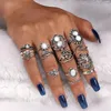 Cluster Rings Zoshi Design Vintage Opal Knuckle Set for Women Silver Color Boho Geometric Mönster Flower Party Jewelry