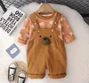 Kledingsets Boutique Kerstoutfits Lente Herfst Cartoon Bedrukte Shirts Met Lange Mouwen En Beer Overalls Jongens Trainingspakken Kinderkleding