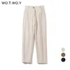 Pantalones para mujer S Wotwoy Pantalón de cuero recto de talle alto con cremallera Casual Fleece PU Mujer Negro Blanco Otoño 231127