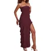 Robes décontractées Femmes Robe solide Robe à volants Mesh Tube irrégulier Sexy Slim A Line Sundresses pour robe d'été courte