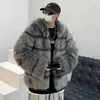 남성 모피 가짜 모피 IEFB 수컷 단색 후드로드 코트 코트 개인화 된 느슨한 남성 대비 컬러 스트라이프 모피 재킷 가을 겨울 24A1118 231127