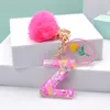 Keychains Alphabet Faux Fur Ball Fluffy Pink Pompon Glitter Letters Name Initials Key Rings Holder Jewelry Accessories Gifts