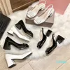 High Heels Sandals Shoes Women Patent Leather Square Toe Pumps Metal Decoration Slip on Slides Fashion Sholew Shoes Black