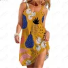 Robes décontractées à la mode été femmes Style hawaïen coloré fleur 3D imprimé jupe de plage avec sangle à manches courtes A-line