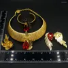 Collana Orecchini Set Gioielli da donna Design in oro brasiliano Ciondolo in zircone rosso Banchetto di nozze di lusso Placcato 24K Originale