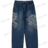 Men's Jeans American Vintage High Street Blue Embroidered Dragon Pattern Women Jeans Y2K Harajuku Style Hip Hop Popular High-Waisted Jeans T231127