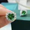 Studörhängen Älskar Heart Emerald Diamond Earring 925 Sterling Silver Engagement Wedding for Women Bridal Party Jewelry Gift