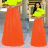 Kleider BKLD Modischer neonfarbener Rock mit hoher Taille, Chiffon-Röcke für Frauen, 2019, Sommer, böhmischer langer, plissierter Maxirock, Grün, Orange, Rosa