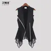 Waistcoats #0713 Summer Black Asymmetrical Chiffon Waistcoat For Women Thin Sexy Vest Coat Sleeveless Jacket Female Long Vest With Zipper