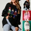 Sweat à capuche pour femme automne hiver sweat brillant paillettes dessin animé broderie col rond manches longues pull ample mi-long haut de noël 231127