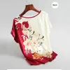 T-Shirt Silk Satin Women Blouses Plus size Batwing sleeve Vintage Print Floral Blouse Ladies Casual Short sleeve Tops