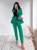 Pantaloni a due pezzi da donna ZACK RAIN Donna Verde Solid Abiti lunghi 2023 Primavera Moda Donna High Street Abito con scollo a V Top Donna Chic