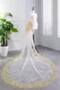 Voiles de mariée Appliques Voile de mariage Bordure en dentelle dorée Accessoires longs 3,5 mètres Tulle blanc ivoire