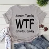 Camiseta feminina engraçada segunda-feira terça-feira wtf sábado domingo estampa camiseta verão casual camisa gráfica feminina masculina manga curta gola redonda