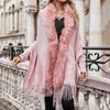 Sweaters Faux Fur Collar Cardigan Poncho Tassel Trim Layered Knitted Cape Solid Sweater Coat Women Casual Loose Shawl Mid Length Jacket