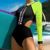 Kvinnors badkläder Bikinis Set One Piece Surfing Swimsuit For Women Sexig Swimming Patchwork Långärmad bad