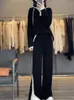 Женские брюки из двух предметов Smpevrg, осенне-зимние женские комплекты, шерстяные вязаные топы с длинными рукавами и v-образным вырезом, женский пуловер, костюм и широкие брюки