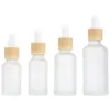 Boş doldurulabilir damlalık şişeleri buzlu cam şişe kozmetik konteyner kavanoz tutucu taklit edilmiş ahşap kapaklı örnek şişe wipjv