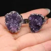 Band Rings 1pc Natural Raw Amethysts Druzy Ring Adjustable Quartz Stone Boho Amethysts Rings for Women Gift Fashion Female Jewelry Reiki AA230426