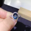 Cluster-Ringe aus 925er-Reinsilber im chinesischen Stil, natürlicher Londoner Blautopas, Damen-Luxus, klassisch, schlicht, oval, verstellbarer Edelstein-Ring, feiner Schmuck