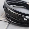 Charmarmband mingao gratis anpassad lyxig svart rostfritt stål släktnamn ID för män flätat läderrep kedja armbandsmycken