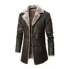 Erkek ceketler kış polar pelek pel pu moda iş rahat orta ve uzun takım elbise yaka rüzgarlık deri ceket ceket 231127