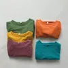 T-shirt 100% cotone T-shirt per bambini di base Primavera Autunno Camicie a maniche lunghe color caramello coreano Camicetta allentata casual WTB49 230427