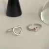 Klusterringar panjbj silverfärg kärlek hrart ring för kvinnor tjej retro design ins justerbar ihålig smycken födelsedagspresent