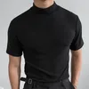 Men's T Shirts For Men Male Summer Solid Shirt Blouse High Collar Turtleneck Short Sleeve Tops Running