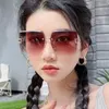 Sunglasses Fashion Style Women Metal Hollow Out Leg Rimless Cut Edge Women's Anti-reflective Female Sun Glass