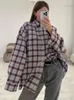 Blusas femininas mueyaruho 2023 mulheres outono inverno clássicos vintage oversized flanela xadrez camisa manga longa solto ajuste blusa feminina