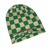 Berets Tan Brown And Cadmium Green Checkerboard Bonnet Hats Knitted Hat Autumn Winter Checkered Skullies Beanies Men's Spring Caps