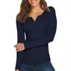 Women's Blouses Comfortable Women Top Stylish V-neck Long Sleeve Tee Slim Fit Ribbed Elastic Pullover Tops For A Fashionable Look