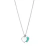 Collana popolare Doppio cuore Smalto in argento 925 Collare d'amore Catena Cuore rosa blu Semplice regalo di San Valentino per fidanzata con confezione regalo