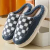 Slippers Pink Black Green Checker Fulffy Fur Slippers Indoor Plush Slippers For Couple Winter Warm Slippers Shoes Non Slip Shoes Lady 230208
