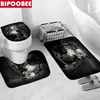 Rideaux Halloween Shower rideau de douche effrayant du crâne de salle de bain rideaux de squelette drôle de mort squelette scythe tapis non gêne couvercle de couvercle de toilette et de bain