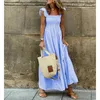 Casual Dresses Women Boho Beach Dress Elegant Square Collar Plaid Summer Vintage Pleasted Dressre Y2K Cloting Hormes Maxi