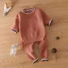 Ensembles de vêtements Innqeebvby Winter Crew Neck Rib Plain Baby Kids Pull en tricot 2 pièces Pantalon en coton biologique
