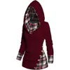 Kvinnors tröjor Vinter Autumn Fashion Twisted Cable Knit Plaid Print Patchwork Hooded Sweater Button Ruched Shawl Neck Pullover