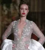V Neck Illusion Mermaid Wedding Dress Elegant High Split Applique Beading Arabic Trumpet Bridal Gowns Robe De Soiree