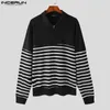 Suéteres masculinos homens suéteres listrado lapela zíper manga longa coreano outono pullovers streetwear malha casual roupas masculinas incerun S-5XL 231127