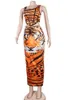 Dress Kricesseen Sexy Print Tiger Leopard Skirt Set Summer Women Sleeveless Tank Top And Ankle Length Skirt Suits Clubwear Outfits