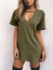 Casual Dresses Sexig Elegant Wrap Deep V Neck Cut Out Loose Women Solid Color Short Sleeve Mini Club Party Vestidos 230427