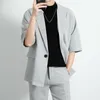 Men's Suits Blazers Hybskr 2023 Summer Solid Color Men Casual Korean Style Male Short Sleeve Jackets Streetwear Unisex Coats 230427