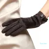 Vijf Vingers Handschoenen Echt Lederen Handschoenen Dames Winter Warm Pluche Gevoerd Mode Bont Strik Dames Lamsleer Handschoenen