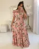 QNPQYX New Summer Boho Floral Print Long Dress Short Sleeve Tunic Maxi Dress Women Fashion Evening Party Dresses