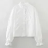 Blusas femininas tops camisas roupas de moda para mulher 2023 manga longa plissado cutwork bordado camisa em torno do pescoço botão acima branco